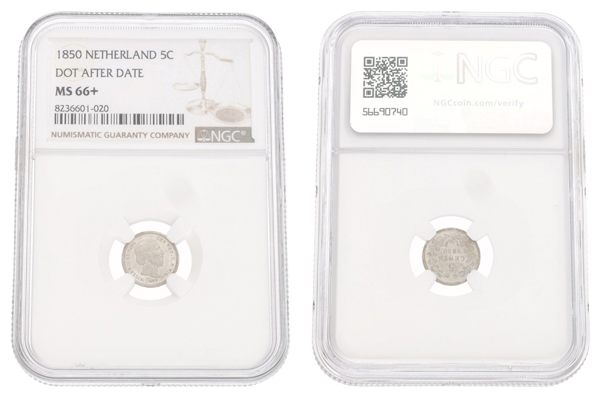 5 Cent. Willem III. 1850 - With dot. MS 66+.