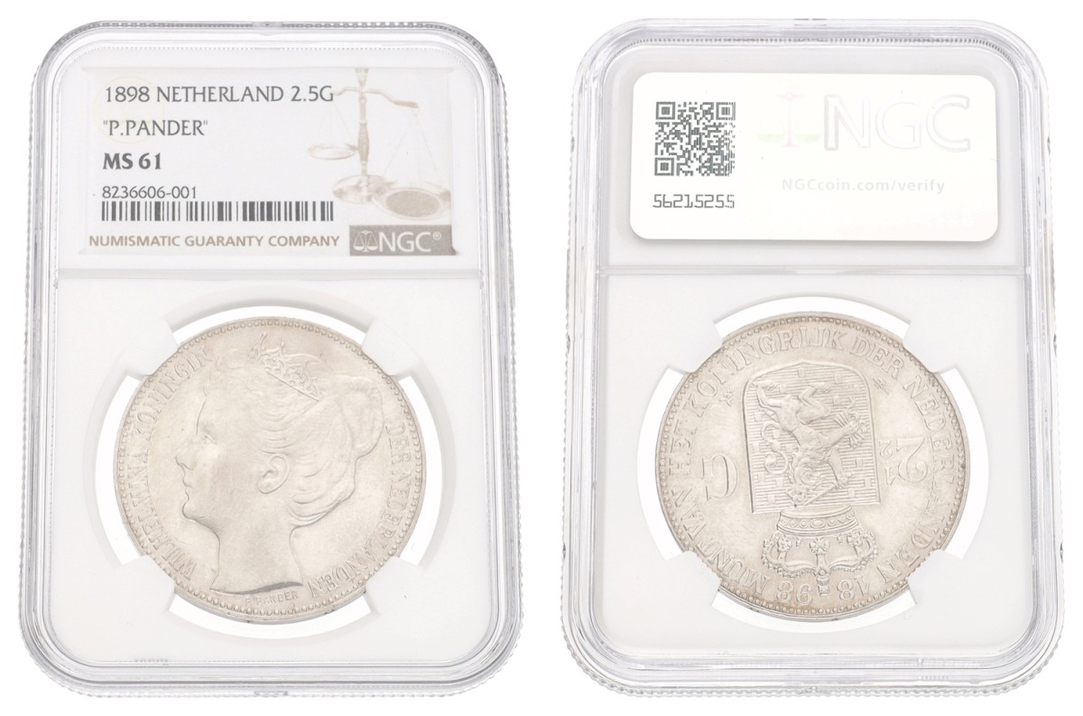 2½ Gulden. Wilhelmina. With dot between P & Pander. 1898. MS 61.