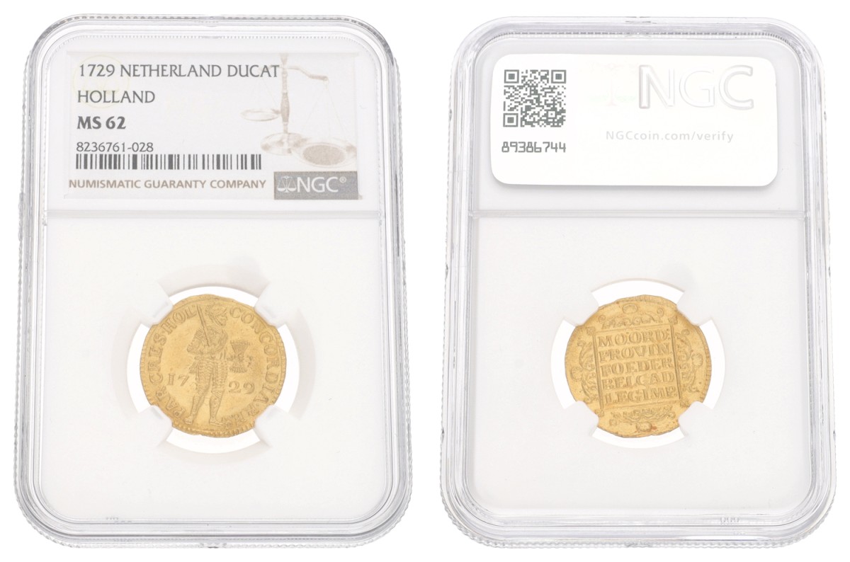 Goudwisselkantoor auction: Gouden Dukaat. Holland. 1729. MS 62.