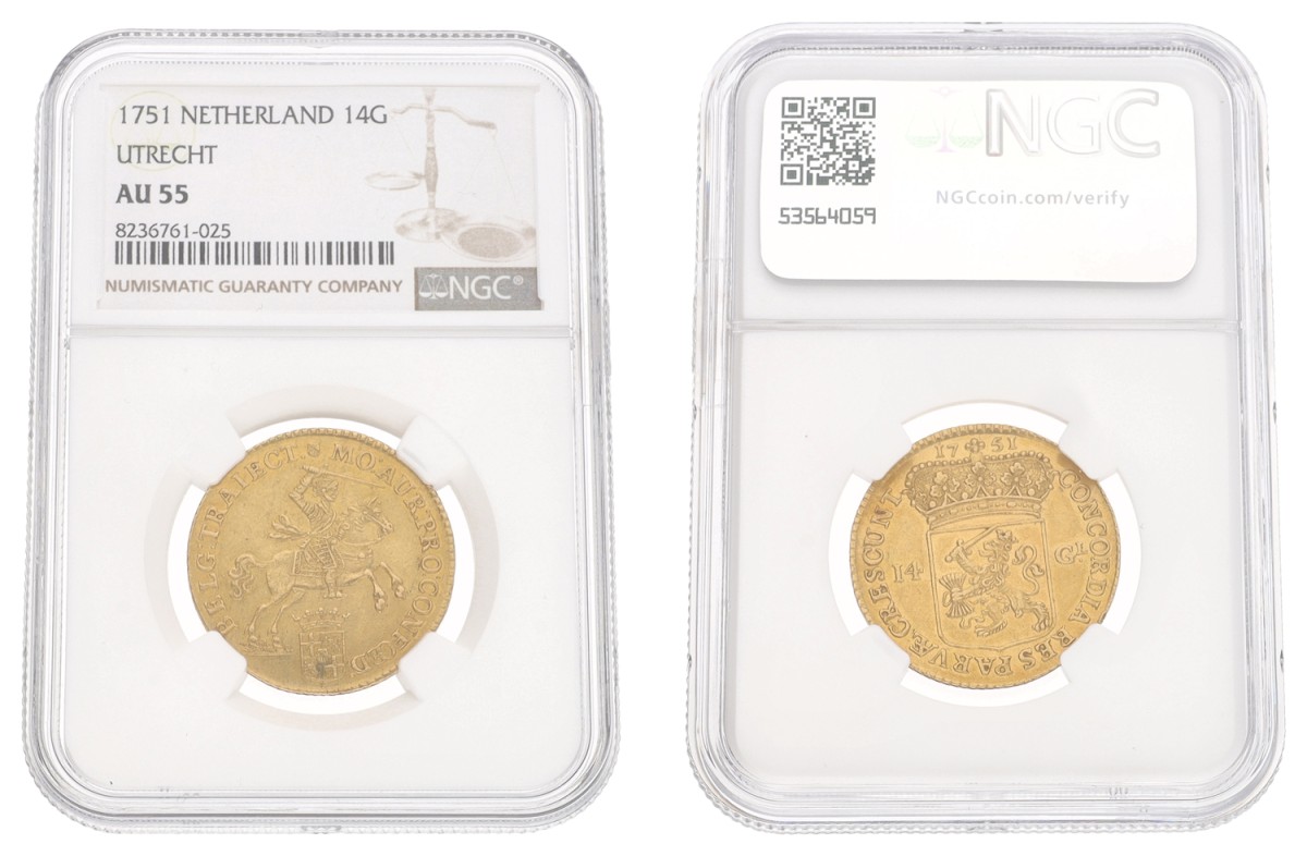 Gouden Rijder van 14 gulden. Utrecht. 1751. AU 55.