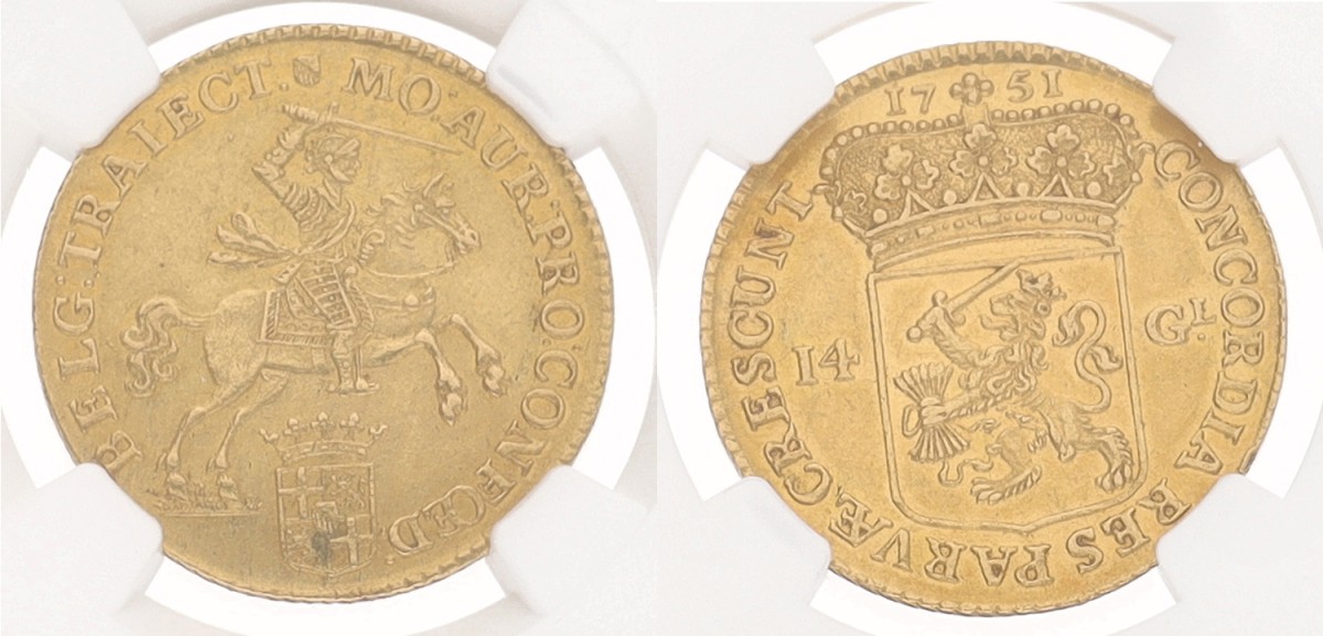 Gouden Rijder van 14 gulden. Utrecht. 1751. AU 55.