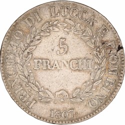 Italian States. Lucca. Felix and Elisa. 5 Franchi. 1807.