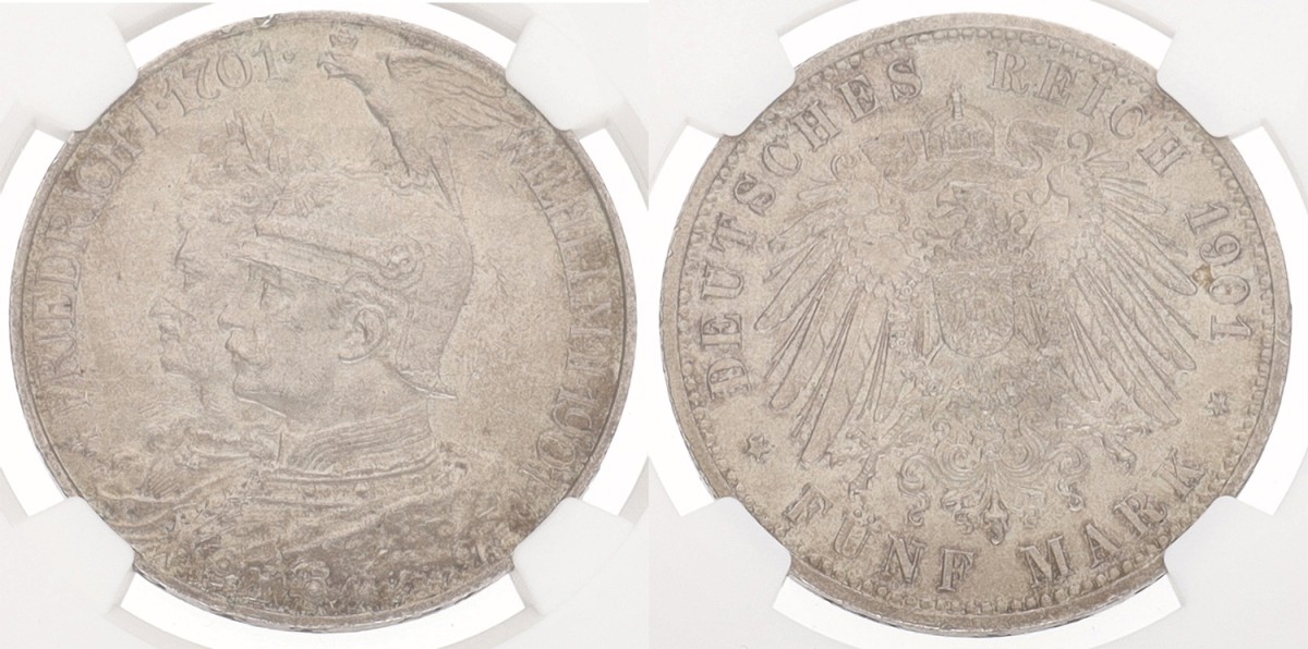 German states. Prussia. Wilhelm II. 5 mark - 200th anniversary of the kingdom. 1901 A. MS 62
