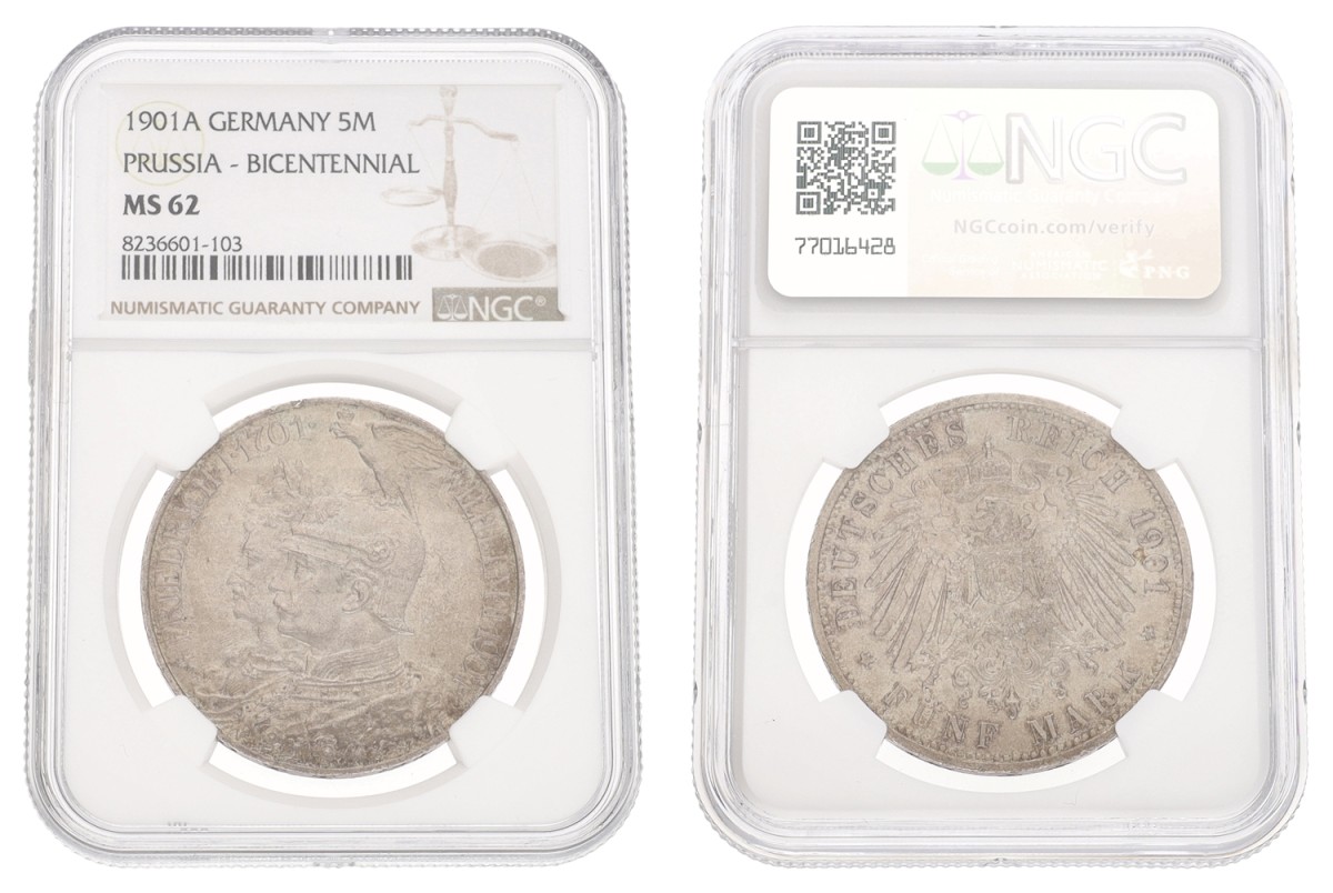 German states. Prussia. Wilhelm II. 5 mark - 200th anniversary of the kingdom. 1901 A. MS 62