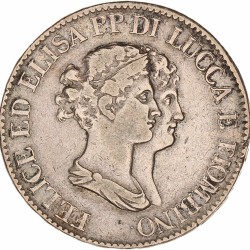 Italian States. Lucca. Felix and Elisa. 5 Franchi. 1807.