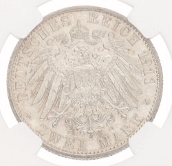 German states. Prussia. Wilhelm II. 2 Mark. 1911A. MS 64.