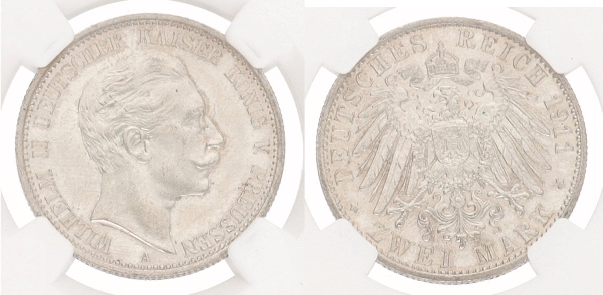 German states. Prussia. Wilhelm II. 2 Mark. 1911A. MS 64.