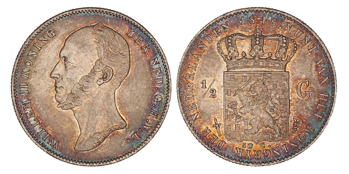 ½ Gulden Willem II 1848. FDC -.