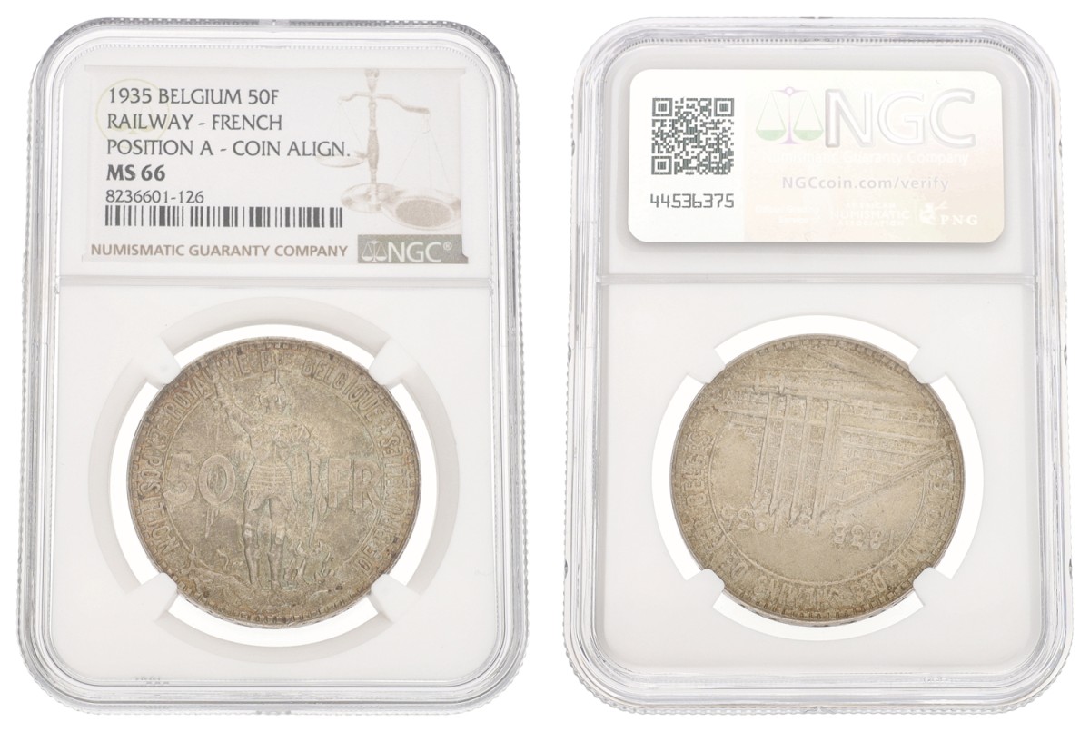 Belgium. Leopold III. 50 Francs. 1935 FR. Position A. MS 66