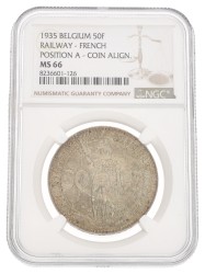 Belgium. Leopold III. 50 Francs. 1935 FR. Position A. MS 66