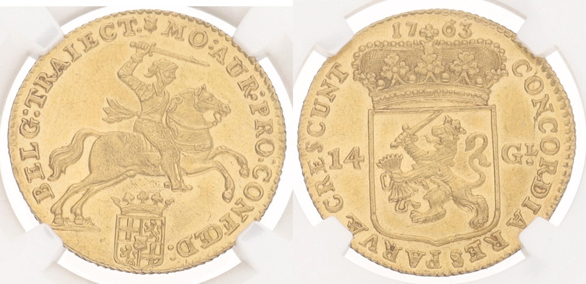 Gouden rijder van 14 gulden. Utrecht. 1763 UNC Details.