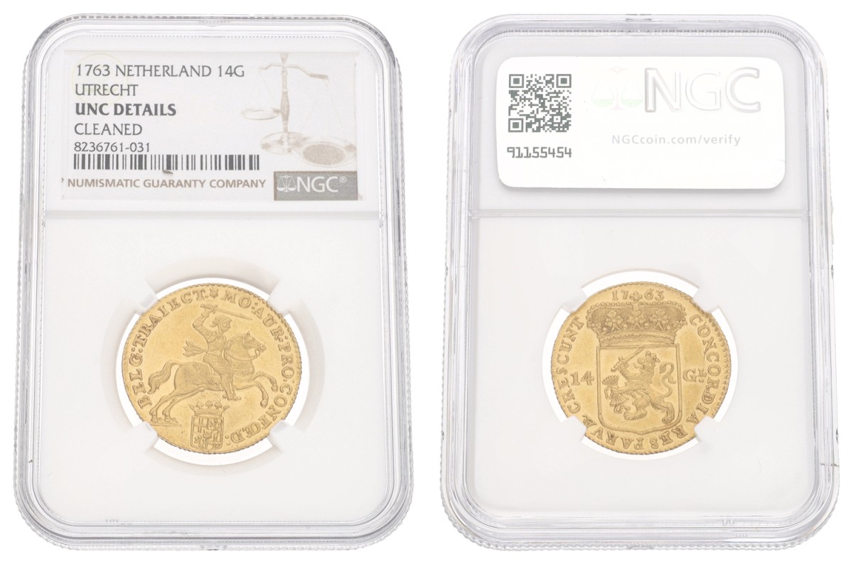 Gouden rijder van 14 gulden. Utrecht. 1763 UNC Details.