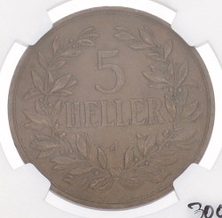 German East Africa. German colony. Wilhelm II. 5 Heller. 1908 J. AU 58