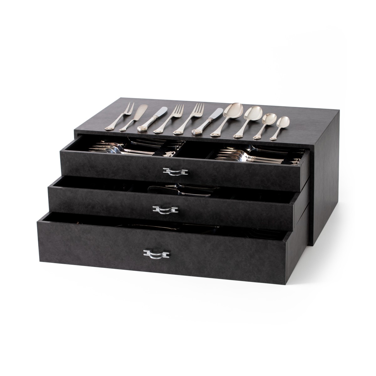 Robbe & Berking bestekcassette (70), model Rosenmuster, Flensburg ca. 2000, zilver