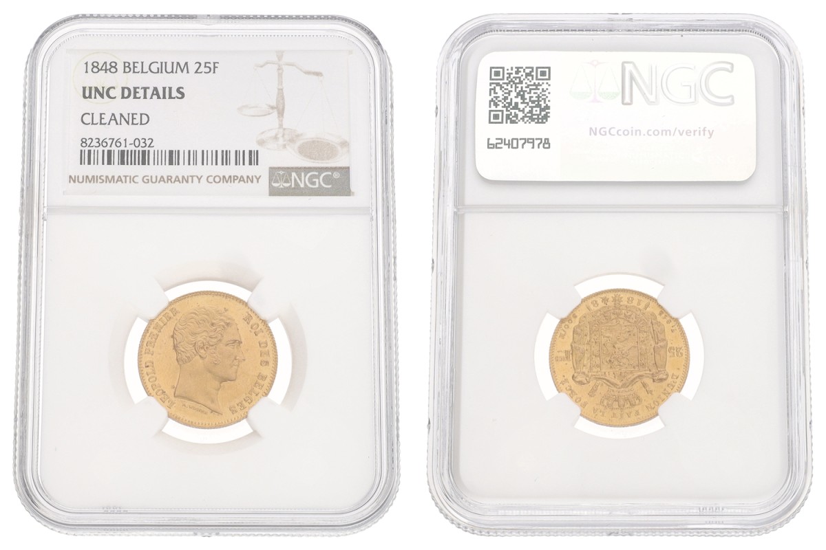 Belgium. Leopold I. 25 Francs. 1848. UNC details