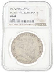 German states. Baden. Friedrich I. 5 Mark - Friedrich's death. 1907. MS 61