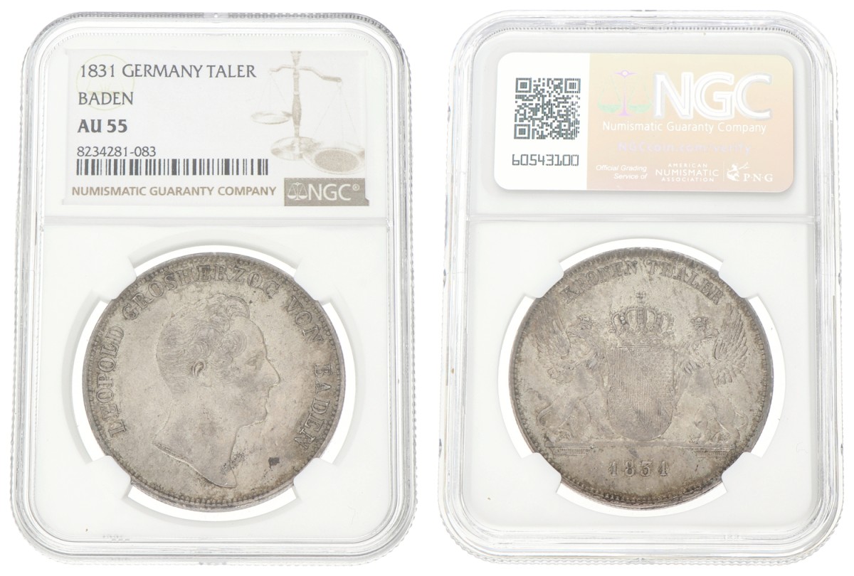 German states. Baden. Carl Leopold Friedrich. Thaler. 1831. AU 55
