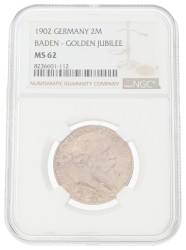 German states. Baden. Friedrich. 2 Mark - Golden jubilee. 1902. MS 62