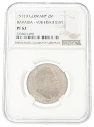 German states. Bavaria. Luitpold. 2 Mark - 90th birthday. 1911 D. PF 62.