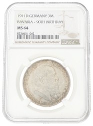 German states. Bavaria. Luitpold. 3 Mark - 90th birthday. 1911 D. MS 64