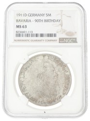 German states. Bavaria. Luitpold. 5 Mark - 90th birthday. 1911 D. MS 63