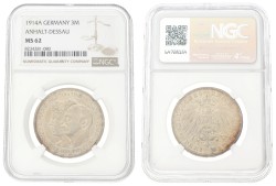 German states. Anhalt-Dessau. Friedrich II. 3 Mark - on the silver mariage. 1914 A. MS 62