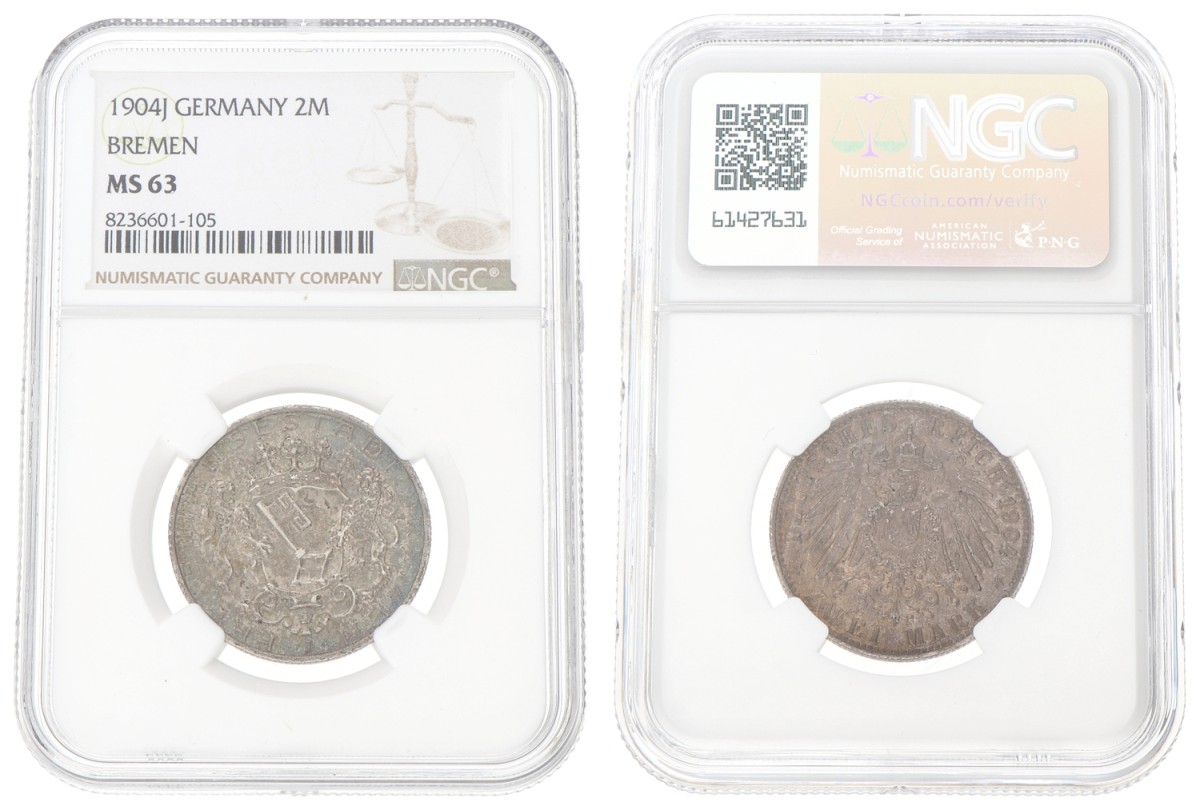 German states. Bremen. 2 Mark. 1904 J. MS 63