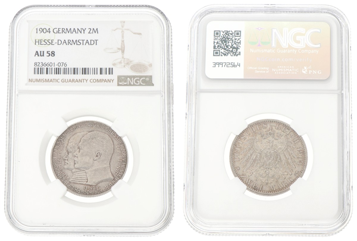 German states. Hesse-Darmstadt. Ernst Lüdwig. 2 Mark - 400th anniversary of Philipps the Magnanimous. 1904. AU 58