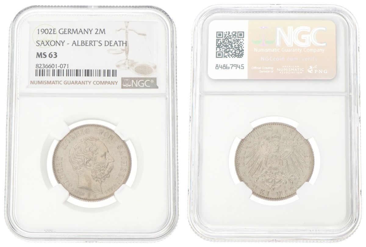 German states. Saxony. Albert. 2 Mark - Albert's death. 1902 E. MS 63