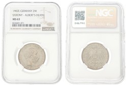 German states. Saxony. Albert. 2 Mark - Albert's death. 1902 E. MS 63