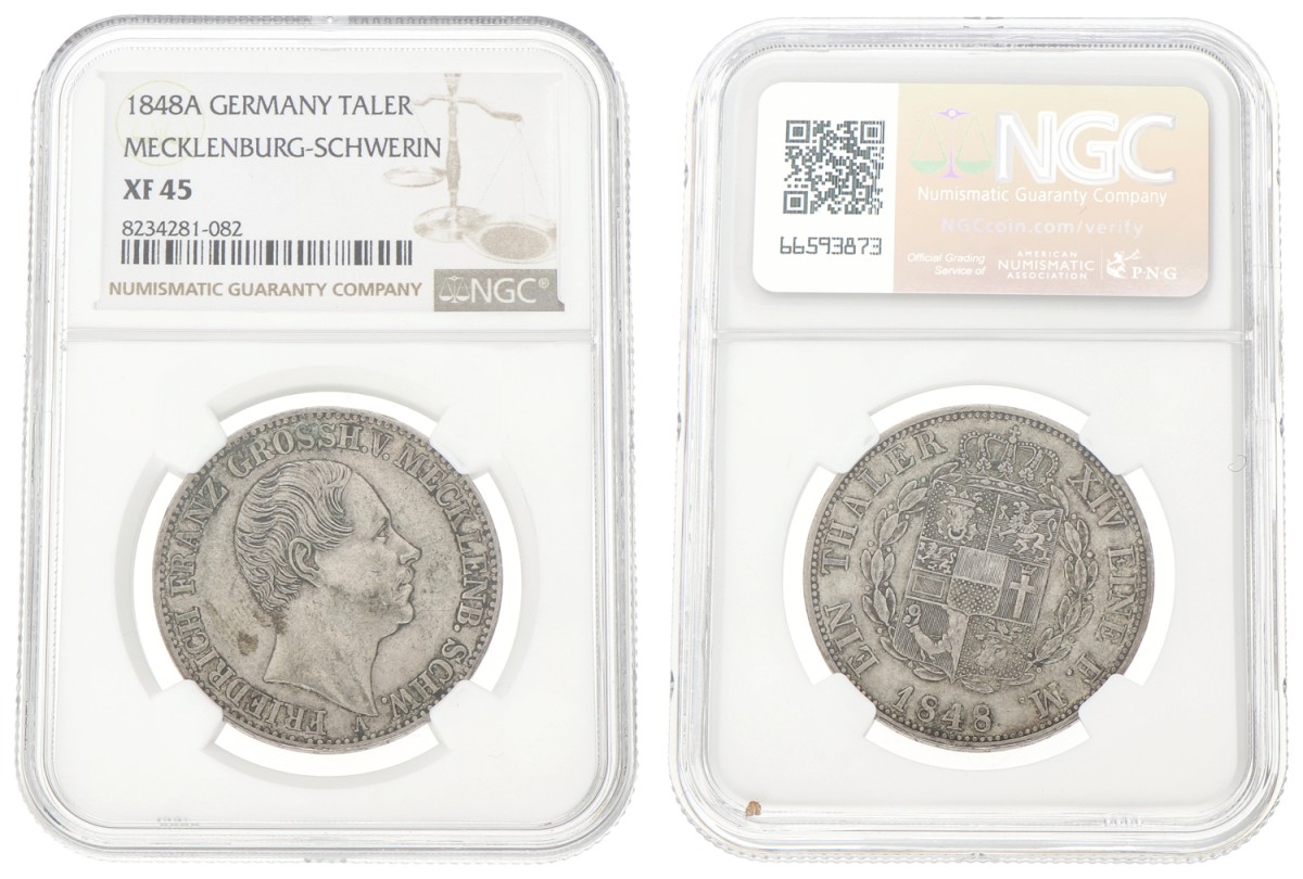 German states. Mecklenburg-Schwerin. Friedrich Franz. Thaler. 1848 A. XF 45
