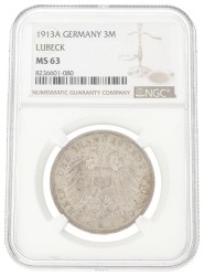 German states. Lübeck. 3 Mark. 1913 A. MS 63