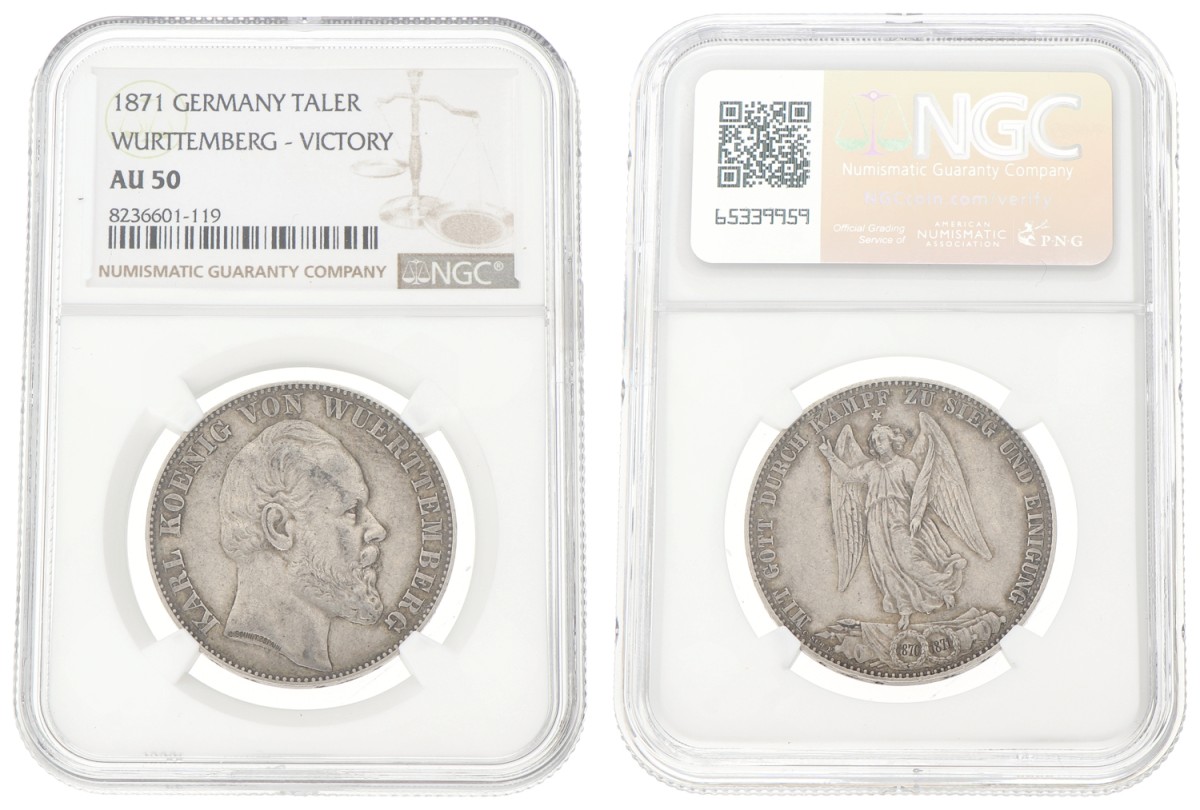 German states. Württemberg. Karl. Thaler - Victory. 1871. AU 50