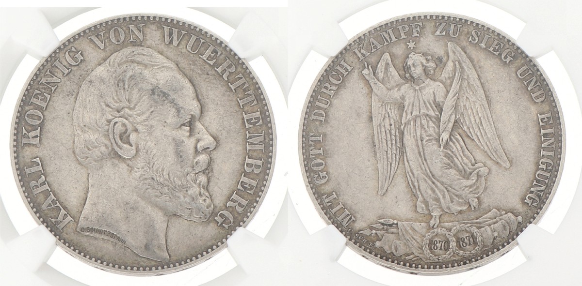German states. Württemberg. Karl. Thaler - Victory. 1871. AU 50