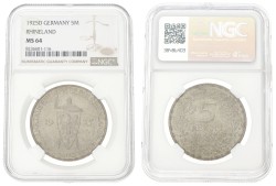 Germany. Weimar republic. 5 Mark - Rhineland. 1925 D. MS 64