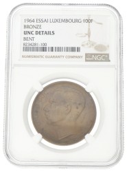 Luxembourg. Jean. 100 Francs - Bronze essai. 1964. UNC details.