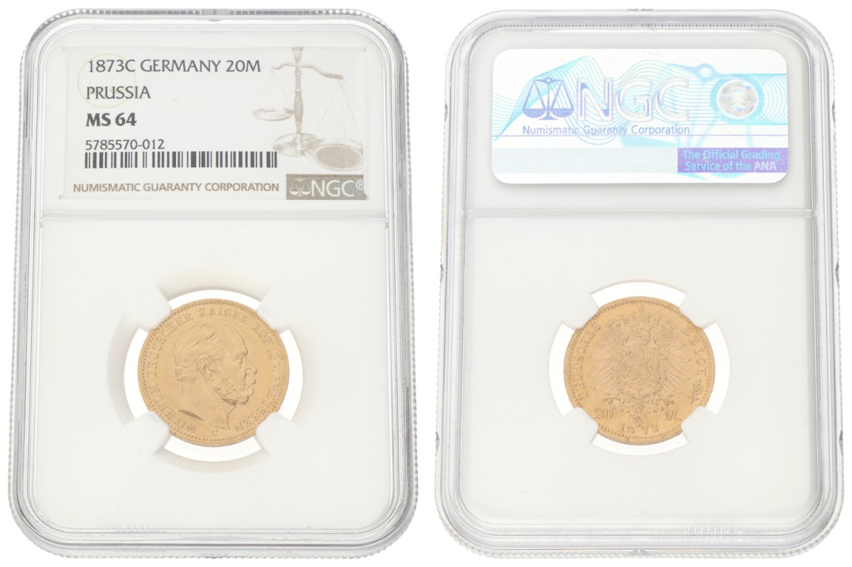 German states. Prussia. Wilhelm I. 20 Mark. 1873 C. MS 64