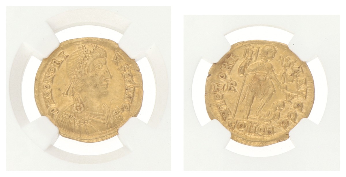 Roman Empire. Ravenna. Honorius. Solidus. ND (393 - 423 AD). XF