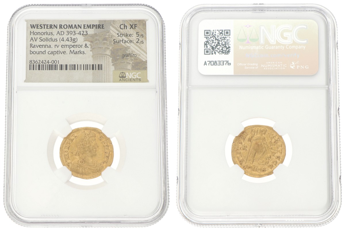 Roman Empire. Ravenna. Honorius. Solidus. ND (393 - 423 AD). XF