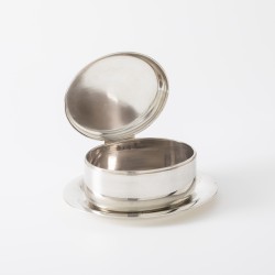 Koektrommel met schotel, Gebrüder Deyhle, Schwäbisch Gmünd ca. 1950-1960, zilver