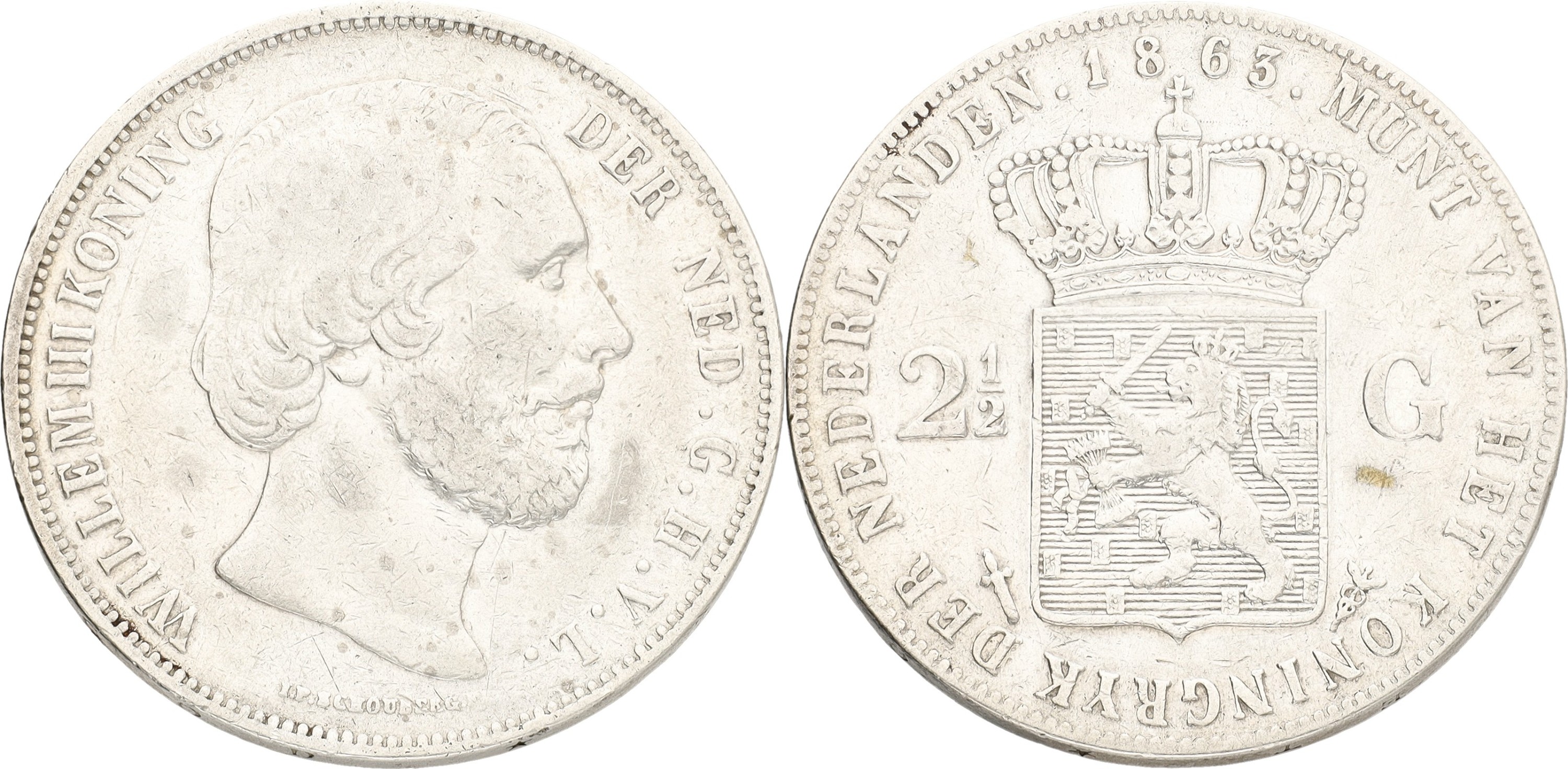 2½ Gulden. Willem III. 1863. F / VF.