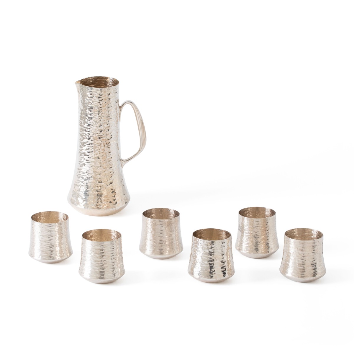 Design drinkservies (7), Tapio Wirkkala voor Kultakeskus Oy,  Hämeenlinna, Finland 1972-1979, zilver