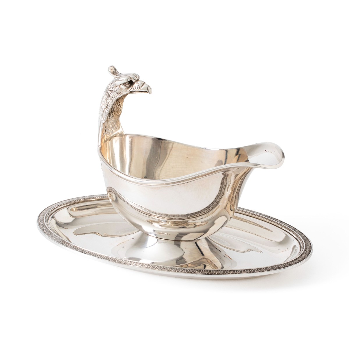 Christofle saucière / sausboot, model Malmaison, Parijs ca. 1975, verzilverd