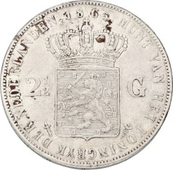 2½ Gulden. Willem III. 1865. Without dot. VF -.