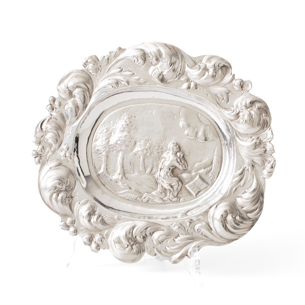 Schaal met religieuze afbeelding, Duitsland ca. 1675-1725, zilver