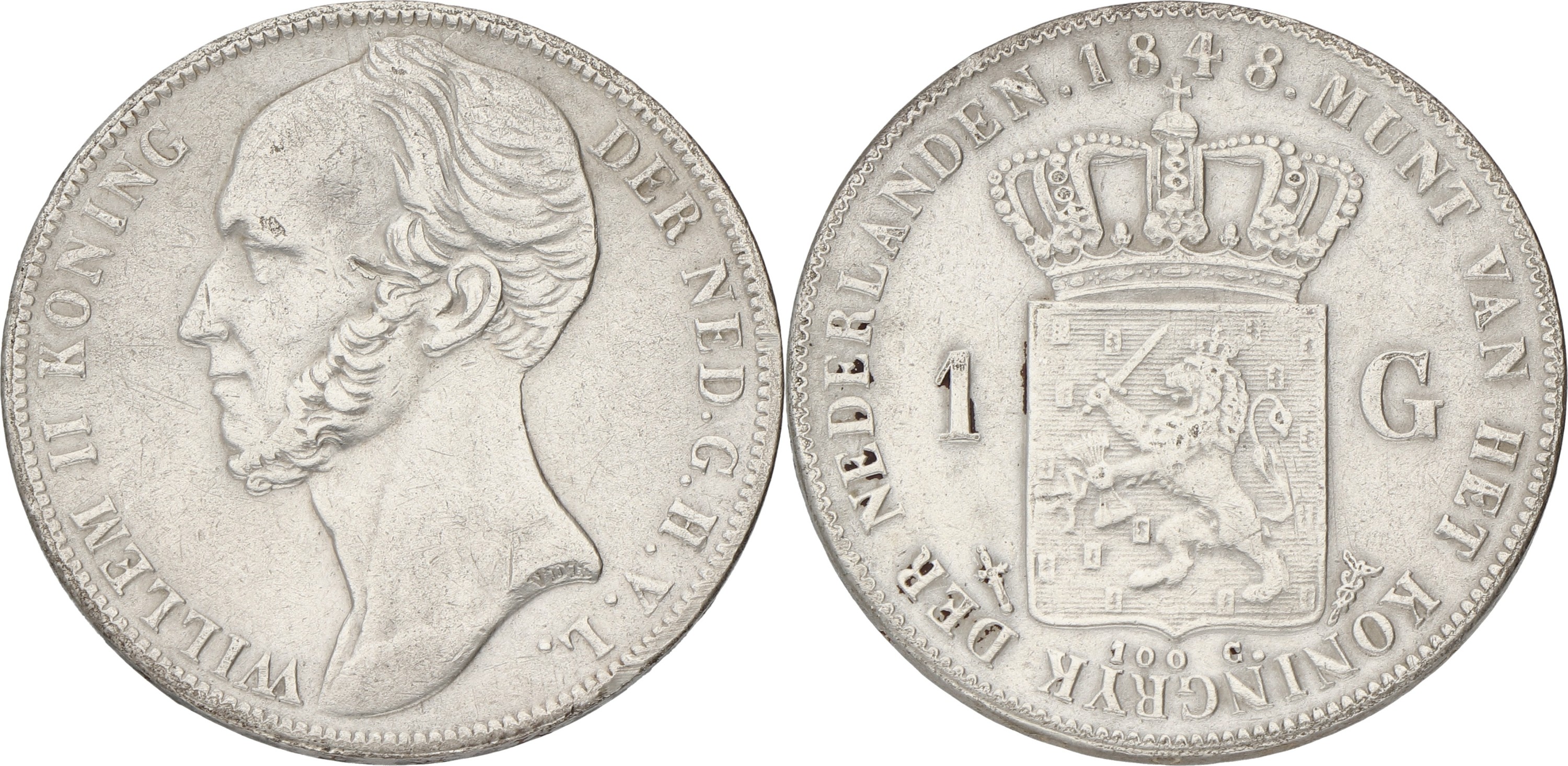 1 Gulden. Willem II. 1848. VF / XF.