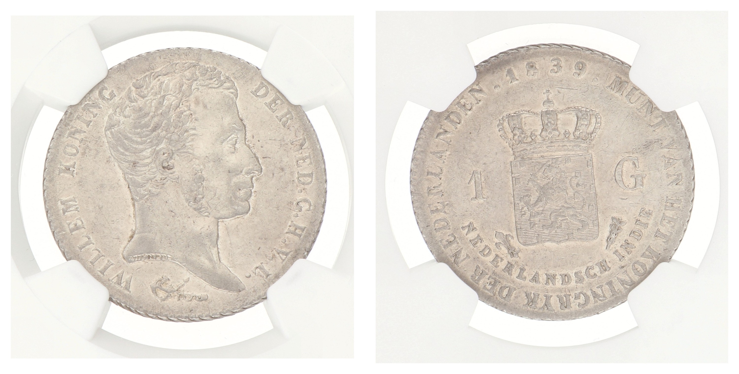 1 Gulden. Nederlands-Indië. Willem I. 1839. AU details