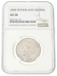 1 Gulden. Wilhelmina. 1898. AU 58.