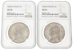 France. Louis XVIII. Lot (4) 5 Francs. 1821 - 1823. Average AUnc