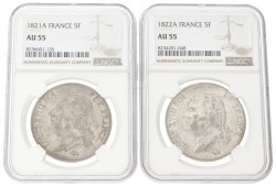 France. Louis XVIII. Lot (4) 5 Francs. 1821 - 1823. Average AUnc